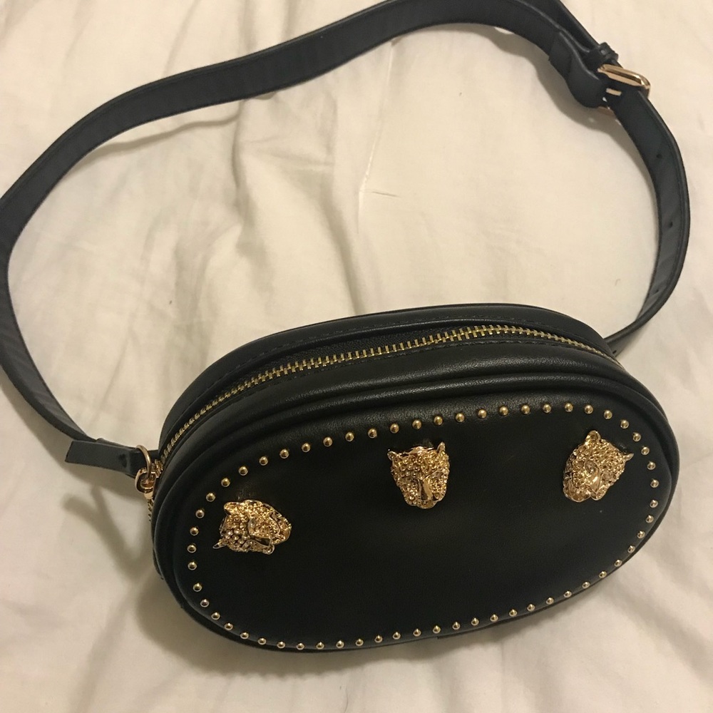Top Shop Black and gold fanny pavk